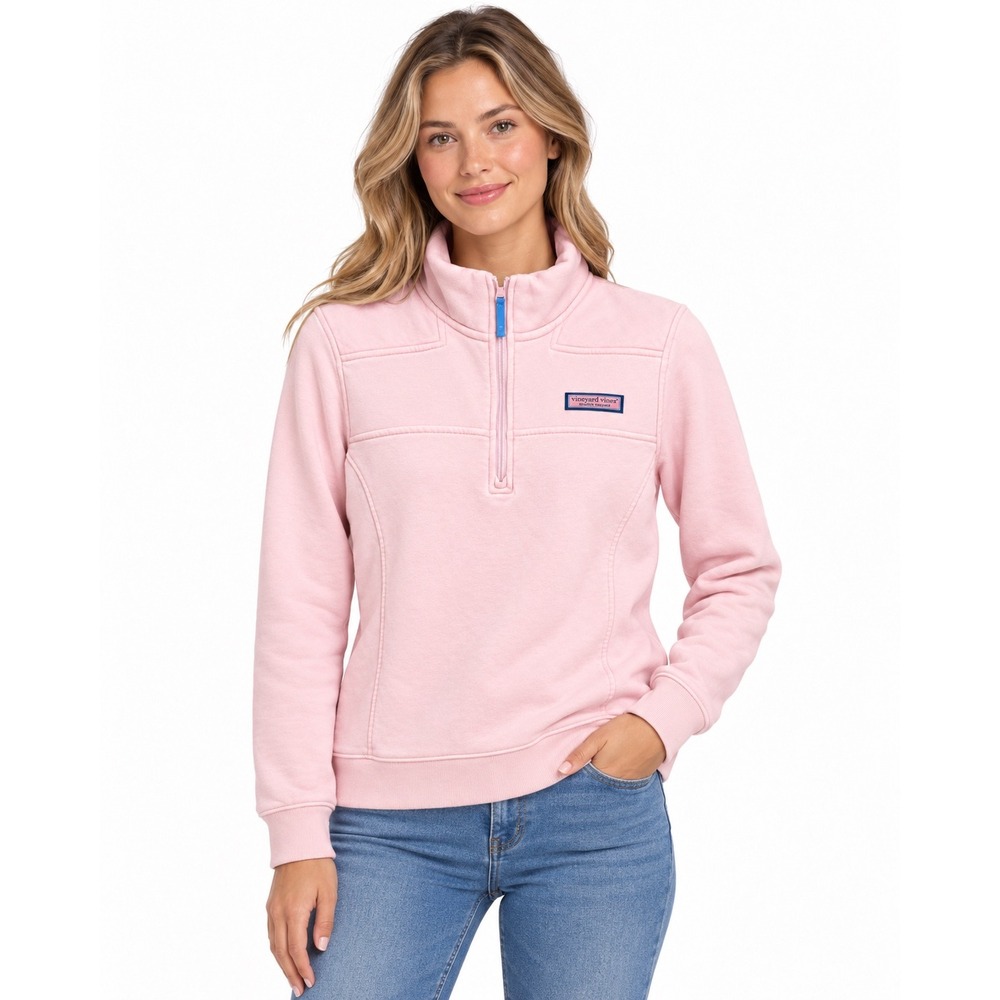 Vineyard Vines Womens Pink Shep Shirt Quarter Zip Pullover Sweatshirt Size S